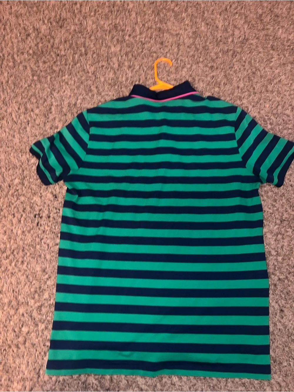 Polo by Ralph Lauren Green and Navy Striped Polo with Pink Pony